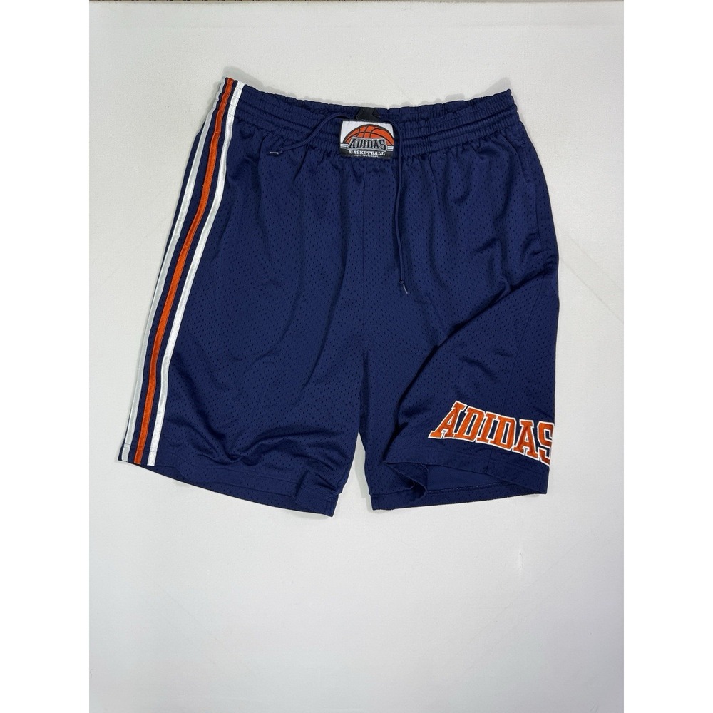 Adidas Basketball Shorts Men's XL Blue Orange Logo Spellout VTG Mesh Drawstring